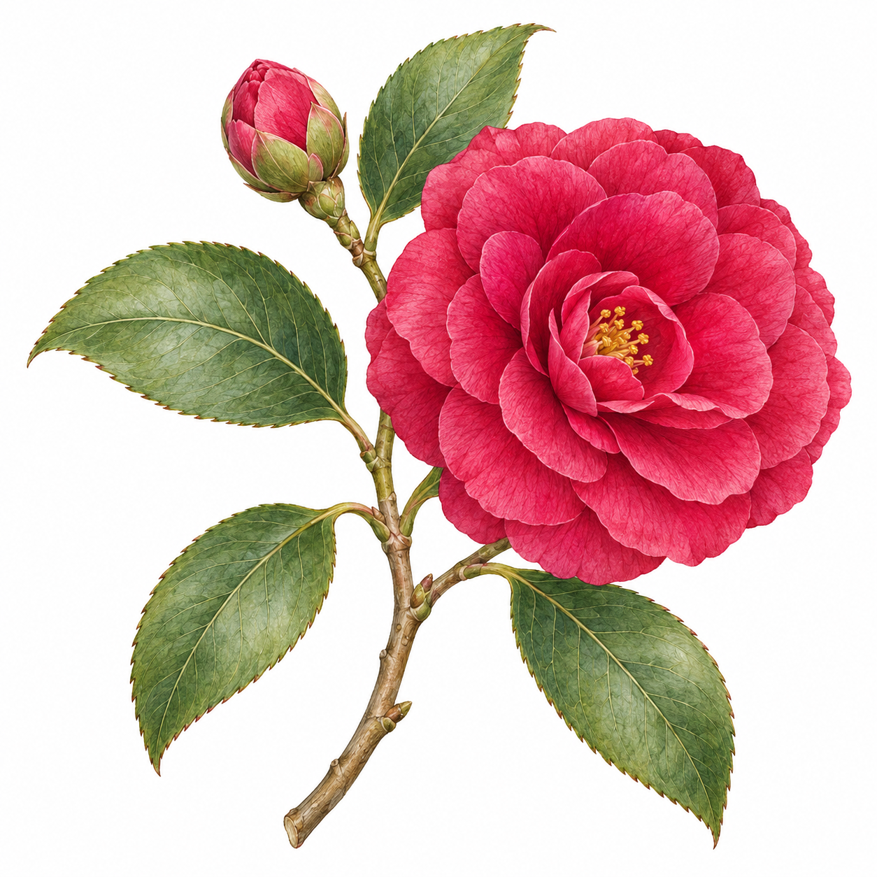Camellia reticulata botanical illustration