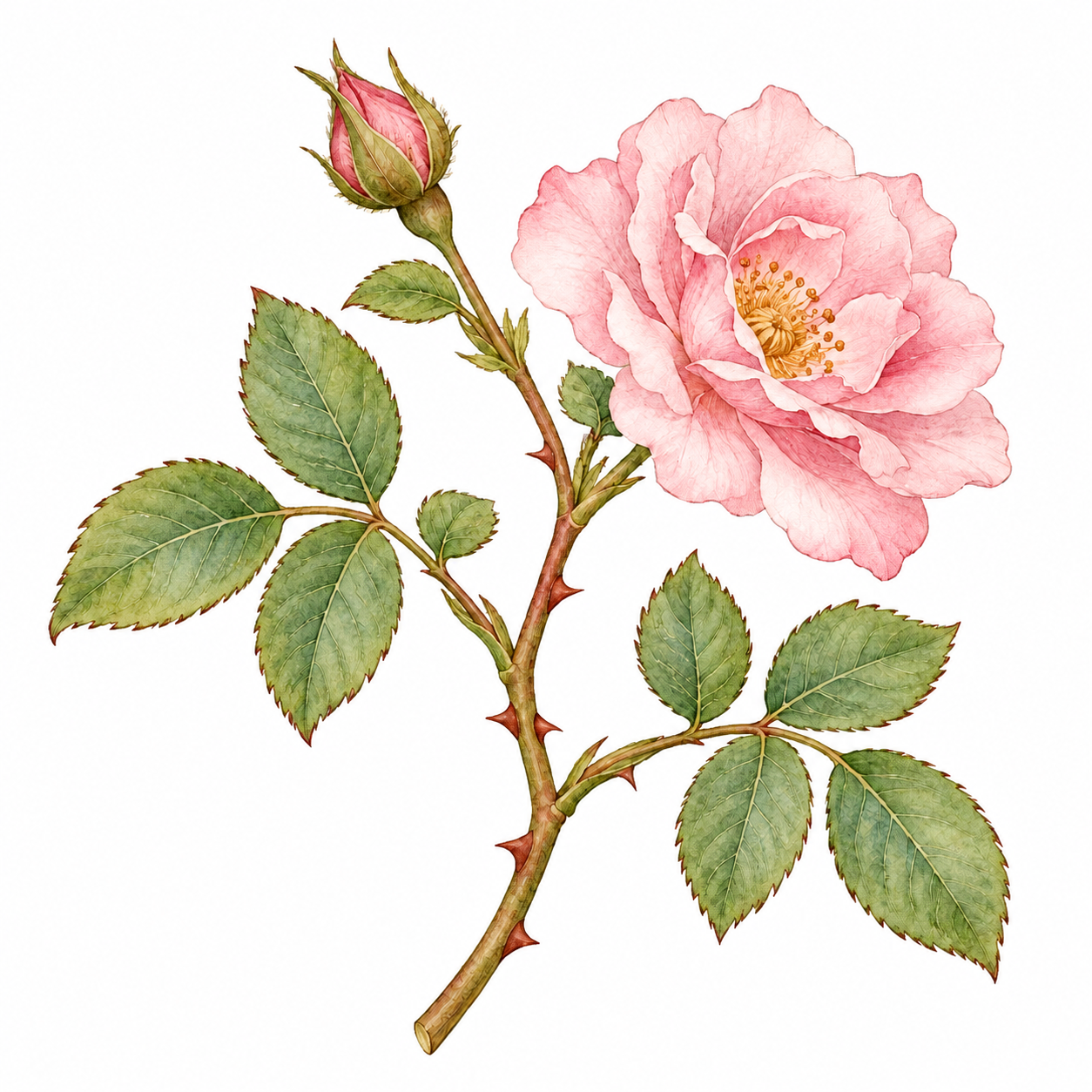 Yunnan rose botanical illustration
